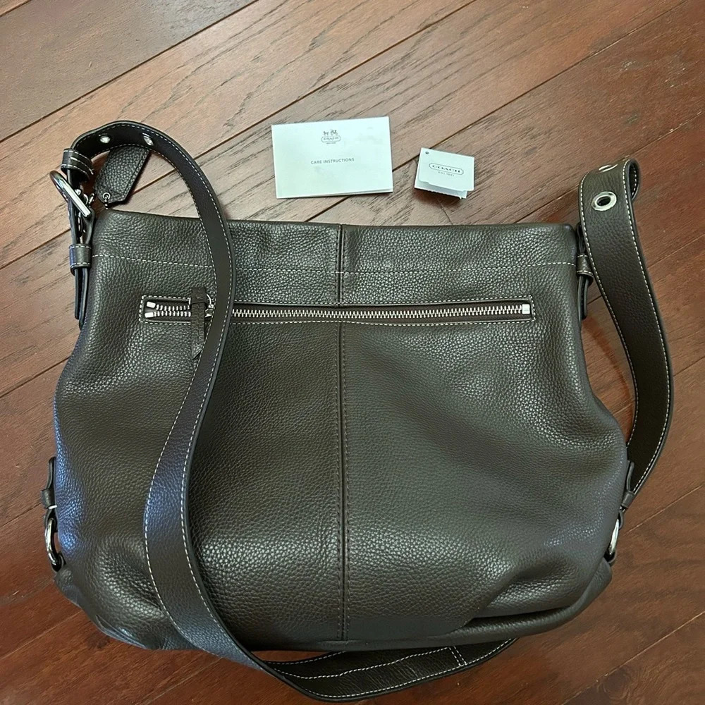 COACH F15064 LEATHER DUFFLE CROSSBODY SHOULDER BAG BROWN silver hardware excelle - Picture 13 of 16